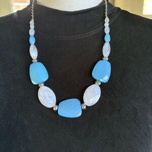 Elegant Blue and White Beaded Necklace and matching
